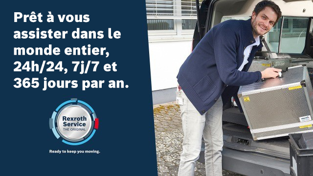Service Rexroth. Prêt à vous assister dans le monde entier, 24h/24, 7J/7 et 365 jours par an.